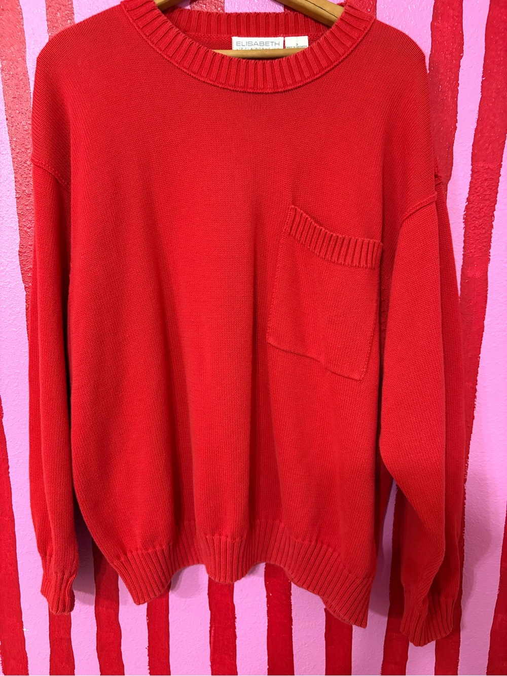 Liz Claiborne Red Crewneck Sweater with Pocket